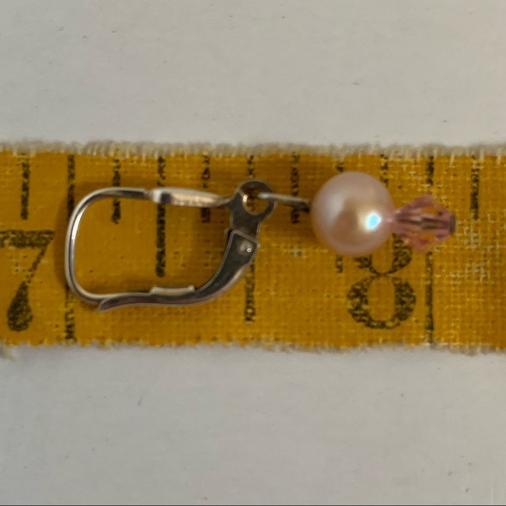 Vintage Pink Pearl Rose Quartz Drop Earrings Sterling Silver Chic New - Picture 12 of 13